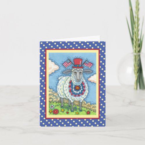 PATRIOTIC FOURTH OF JULY SHEEP, Funny Folk Blank Holiday Card