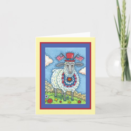 PATRIOTIC FOURTH OF JULY SHEEP FUNNY FOLK Blank Holiday Card