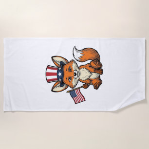 Patriotic Fox Vintage Engraving Shirt Design_1 Beach Towel
