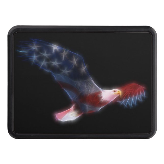 Patriotic Fractal Bald Eagle Trailer Hitch Cover (Front)