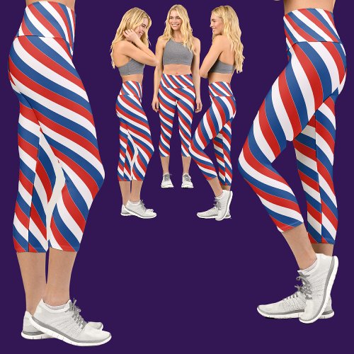  Patriotic France Flag Capri Leggings