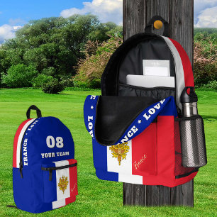 Patriotic France, Team Bag, Name, French Flag Printed Backpack