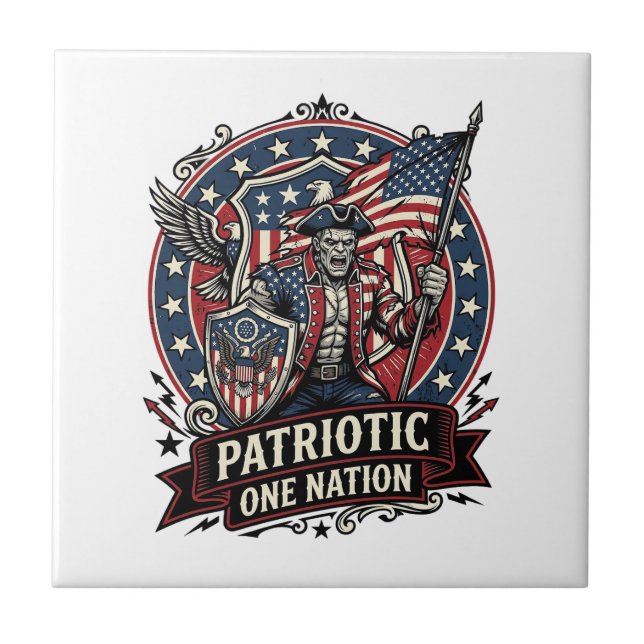 Patriotic Frankenstein Freedom Brute Horror Monste Ceramic Tile (Front)