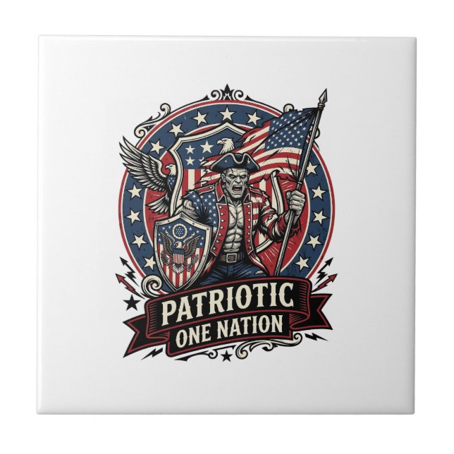 Patriotic Frankenstein Freedom Brute Horror Monste Ceramic Tile (Front)