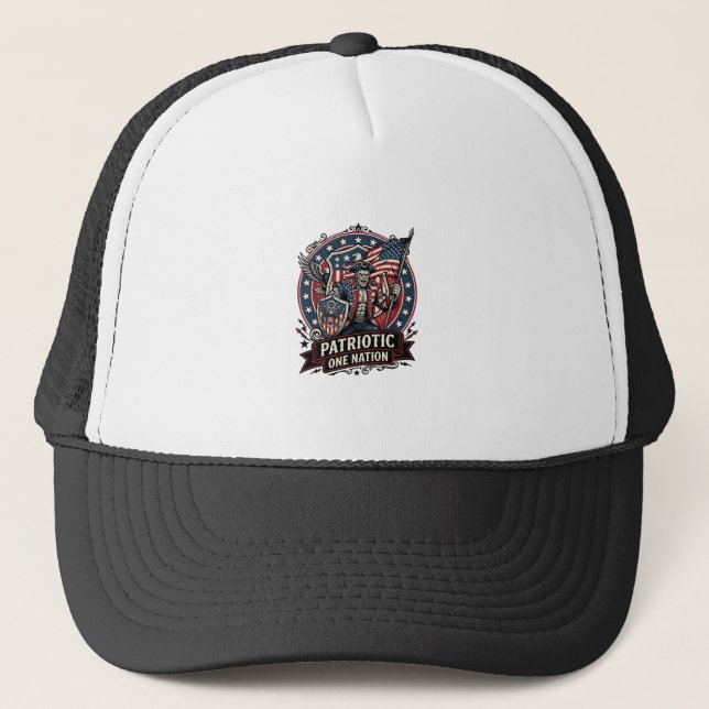 Patriotic Frankenstein Freedom Brute Horror Monste Trucker Hat (Front)