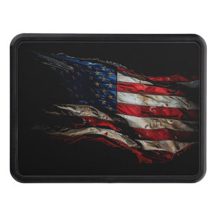 Patriotic, frayed and weathered American flag  Hitch Cover