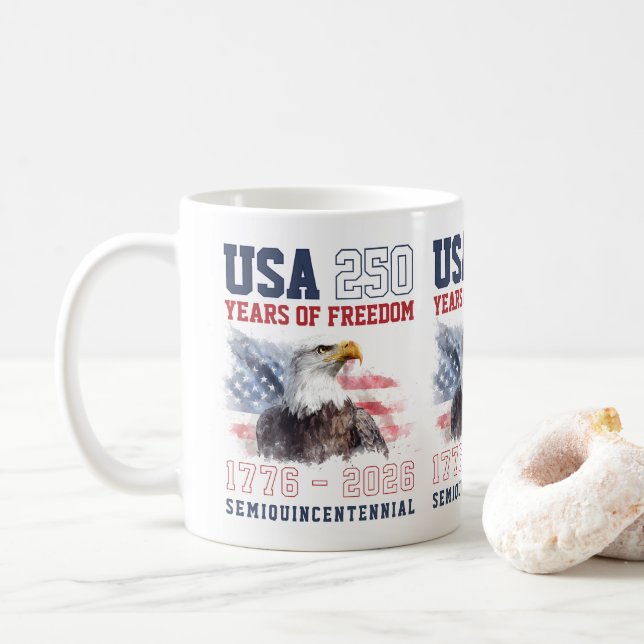 Patriotic Freedom America's 250th Anniversary Coffee Mug (With Donut)