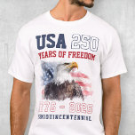 Patriotic Freedom America's 250th Anniversary T-Shirt<br><div class="desc">Patriotic Freedom America's 250th Anniversary T-Shirt design features a detailed bald eagle illustration layered over an American flag background with bold commemorative typography celebrating 1776–2026. The classic red, white, and blue color palette combined with heritage-style lettering and the semicentennial wording creates a strong Americana aesthetic. The combination of eagle artwork,...</div>