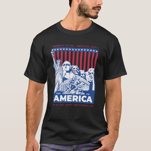 Patriotic Freedom Dad Mom 4th of July Monuments Gr T-Shirt (Front)