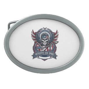 Patriotic Freedom Guitarist Skull Music Rock Metal Belt Buckle