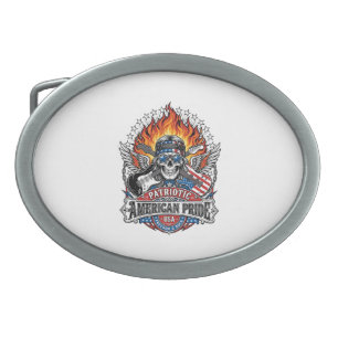 Patriotic Freedom Guitarist Skull Music Rock Metal Belt Buckle