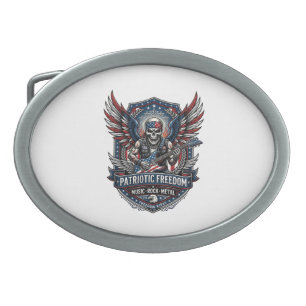 Patriotic Freedom Guitarist Skull Music Rock Metal Belt Buckle