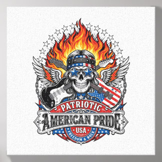 Patriotic Freedom Guitarist Skull Music Rock Metal Canvas Photo Tile