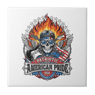 Patriotic Freedom Guitarist Skull Music Rock Metal Ceramic Tile