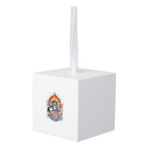 Patriotic Freedom Guitarist Skull Music Rock Metal Cube Ornament