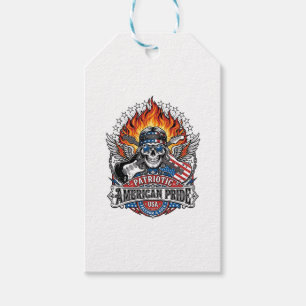 Patriotic Freedom Guitarist Skull Music Rock Metal Gift Tags