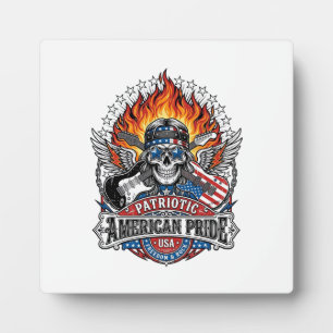 Patriotic Freedom Guitarist Skull Music Rock Metal Plaque