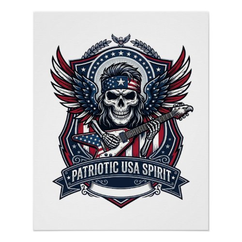 Patriotic Freedom Guitarist Skull Music Rock Metal Poster