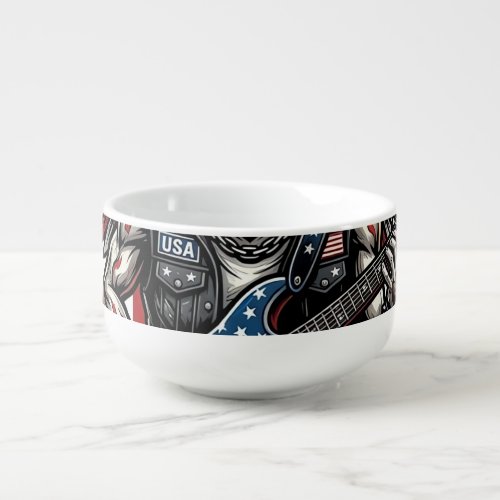 Patriotic Freedom Guitarist Skull Music Rock Metal Soup Mug