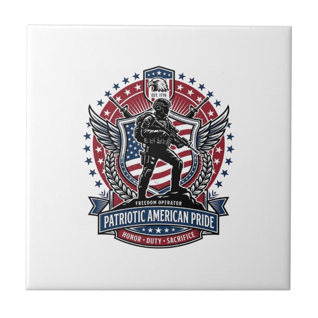 Patriotic Freedom Operator Silhouette Military Ins Ceramic Tile (Front)