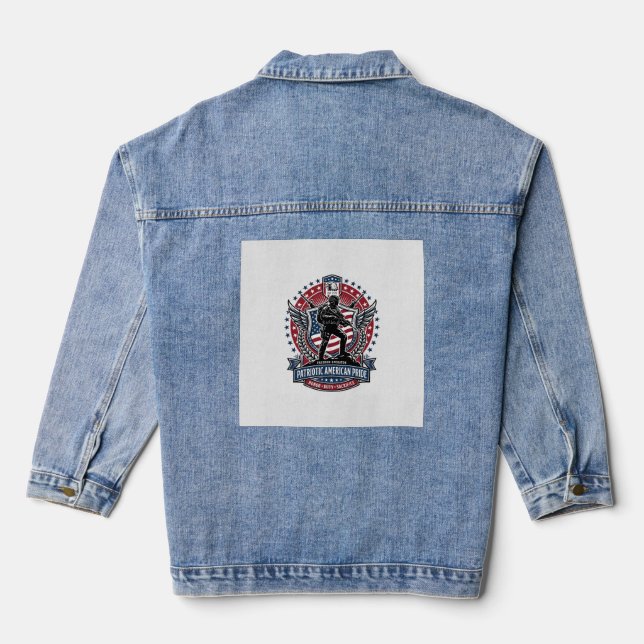 Patriotic Freedom Operator Silhouette Military Ins Denim Jacket (Back)