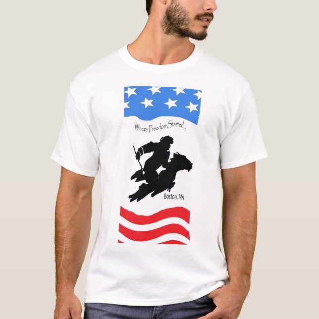 Patriotic Freedom TShirt with flag and Paul Revere (Front)