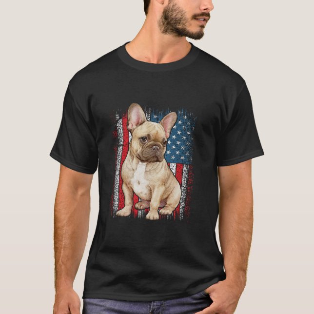 Patriotic french bulldog AMERICAN FLAG 4th of July T-Shirt (Front)