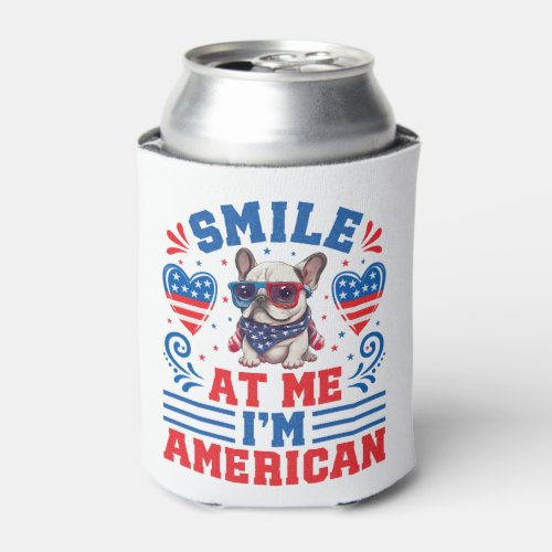 Patriotic French Bulldog for 4th Of July Can Cooler