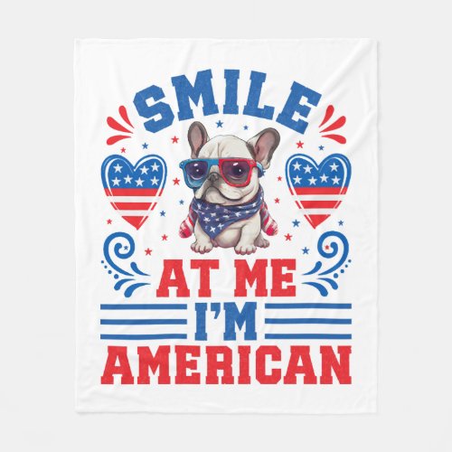 Patriotic French Bulldog for 4th Of July Fleece Blanket