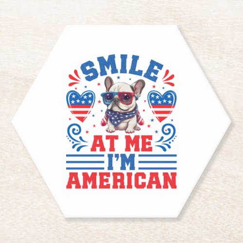Patriotic French Bulldog for 4th Of July Paper Coaster