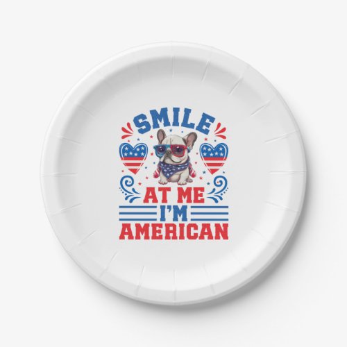 Patriotic French Bulldog for 4th Of July Paper Plates