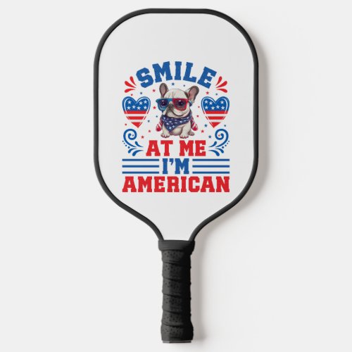 Patriotic French Bulldog for 4th Of July Pickleball Paddle