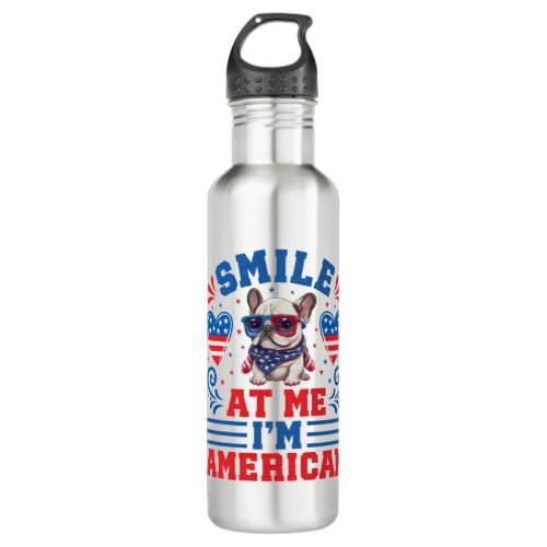Patriotic French Bulldog for 4th Of July Stainless Steel Water Bottle