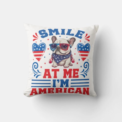 Patriotic French Bulldog for 4th Of July Throw Pillow