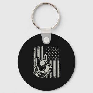 Patriotic French Bulldog Owner Lover American Flag Keychain