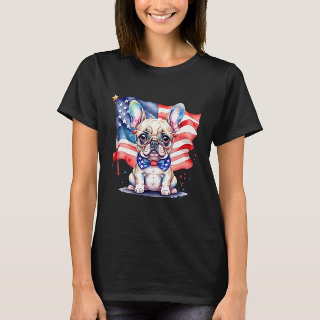 Patriotic French Bulldog Puppy American Flag 1 T-Shirt (Front)