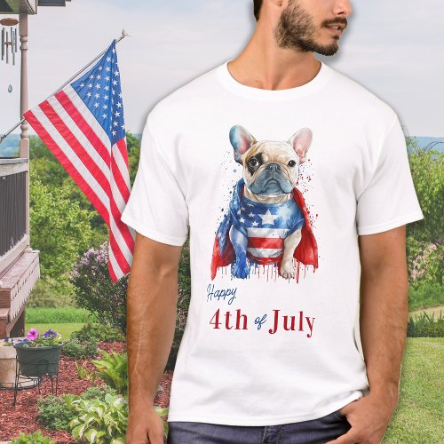 Patriotic French Bulldog USA Flag Happy 4th O July T_Shirt
