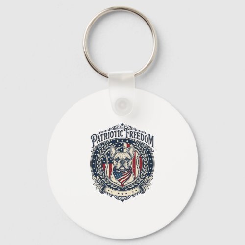 Patriotic French Bulldog Vector Graphic Tee_1 Keychain