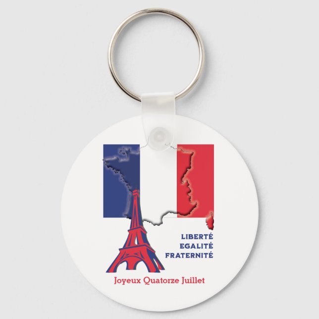 Patriotic French Flag BASTILLE DAY Button Keychain (Front)