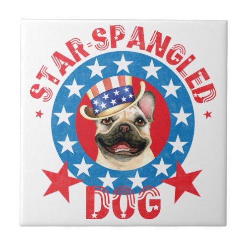 Patriotic Frenchie Ceramic Tile