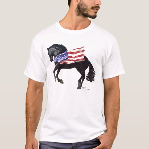 Patriotic Friesian Horse Flag T_Shirt
