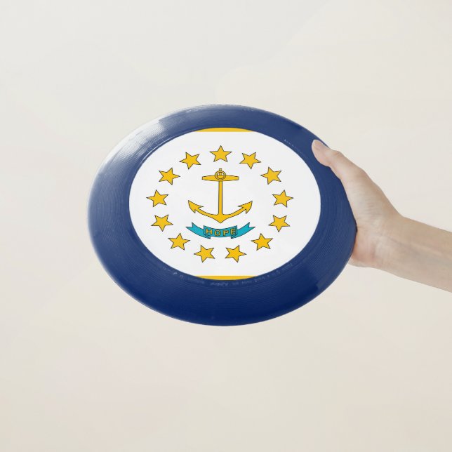 Patriotic Frisbee with Flag of Rhode Island State (In Hand)