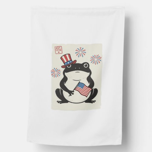 Patriotic Frog Vintage Engraving Vector Art_1 House Flag