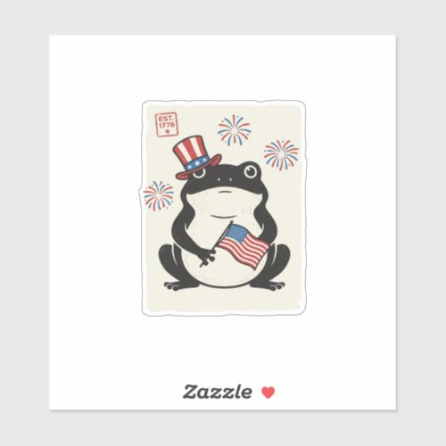 Patriotic Frog Vintage Engraving Vector Art_1 Sticker