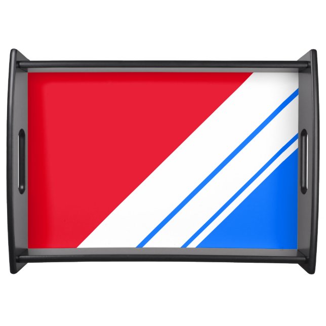 Patriotic Fun Bright Red Blue White Racing Stripes Serving Tray (Front)