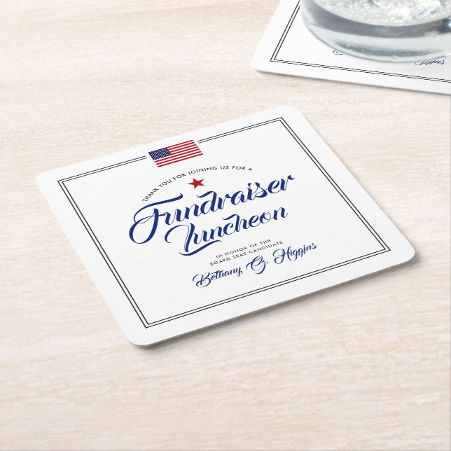 Patriotic Fundraiser Event | Square Paper Coaster (Angled)