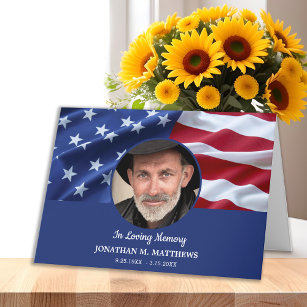 Patriotic Funeral American Flag Photo Memorial Thank You Card