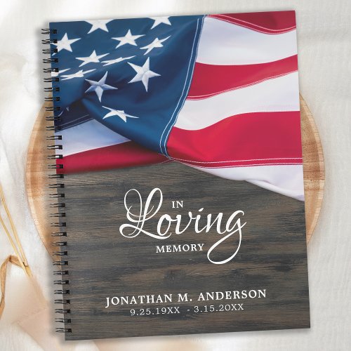 Patriotic Funeral Guestbook American Flag Memorial Notebook
