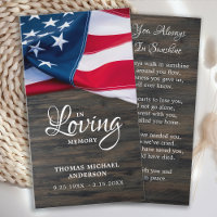 Patriotic Funeral Memorial Prayer Card US Flag
