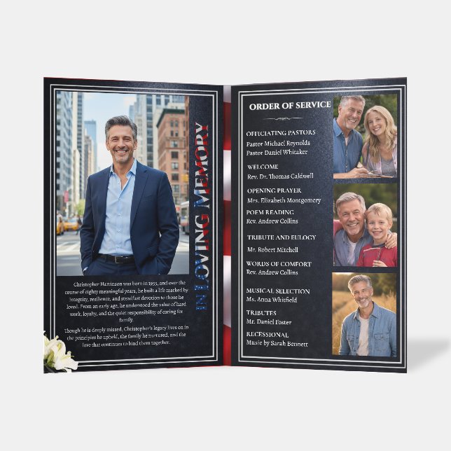 Patriotic Funeral Memorial Program Template Brochure (Inside Standing)